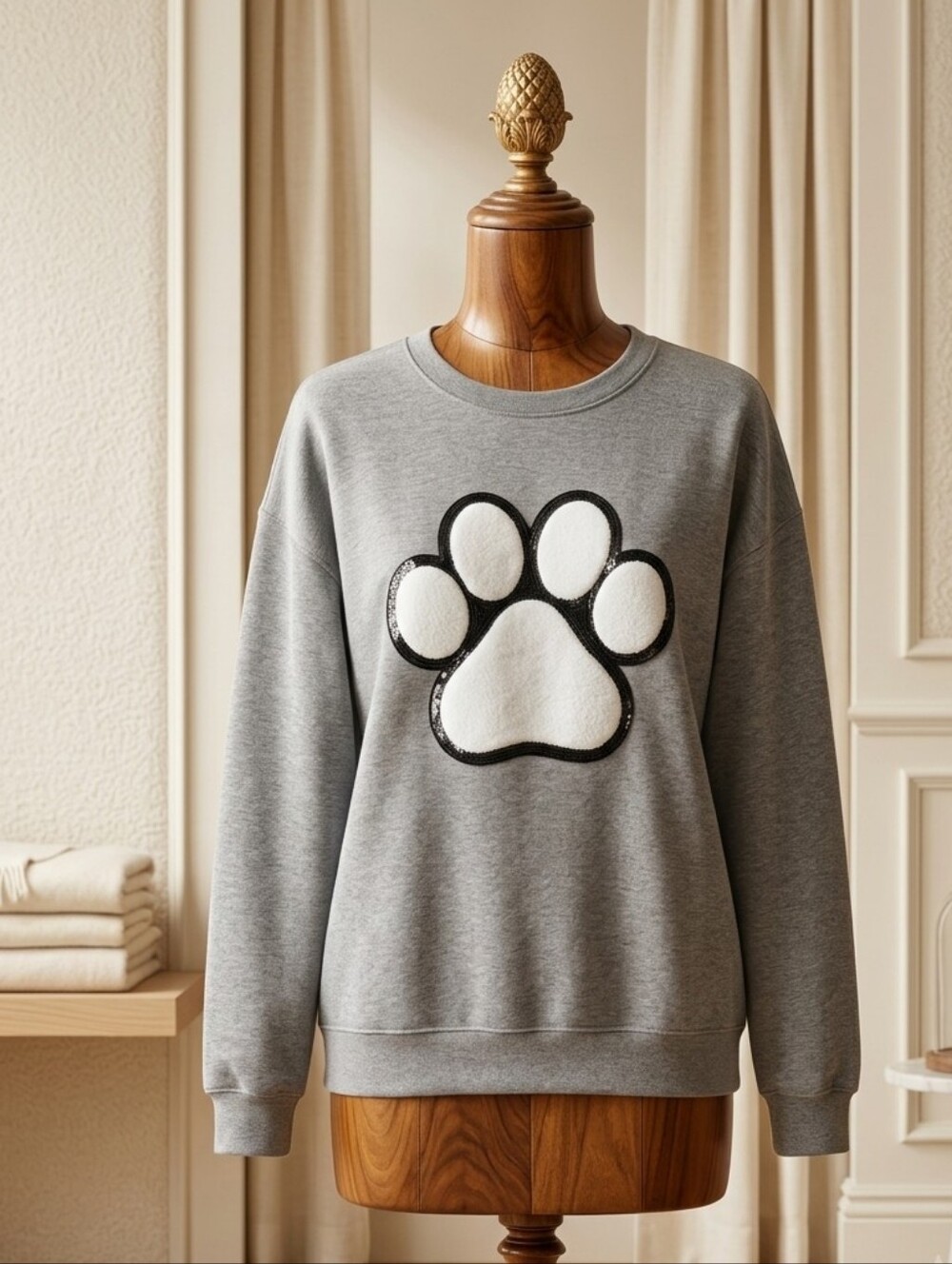 Athletic Gray Sequin Paw Print Sweatshirt Size XL - Picture 1 of 5